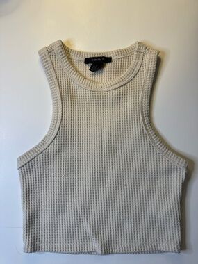 Forever 21 Cream Waffle Knit Crop Tank Top